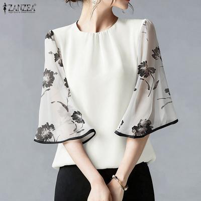 Blusa Casual de Mujer de Cuello Redondo Holgada con Empalme de Media Manga