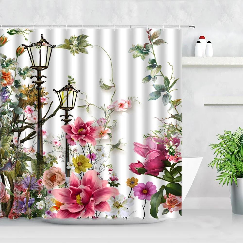 Duschvorhang Garten Bunte Blumen Natürliche Landschaft 3D Wasserdichtes Gewebe Badezimmer Vorhänge Badezimmer Zubehör Badezimmer Dekor