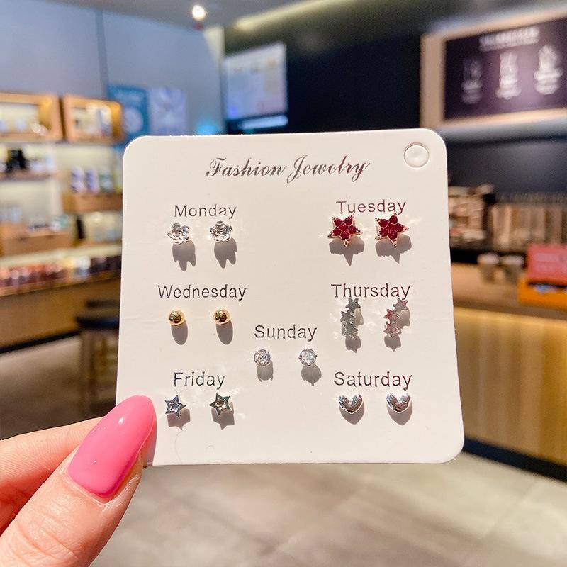 Stud Earrings Set For Women Statement Heart Star Snowflake Flower  Pearl One Week Minimalist Set Of Earrings Gift