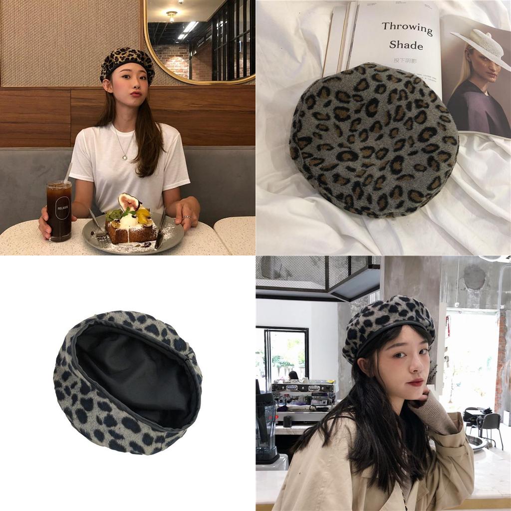 Fashionable Leopard Print Beret Hat For Women And Men Winter Fall Warm Casual Retro Style