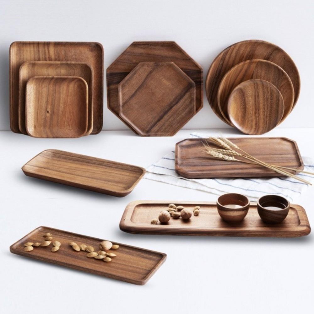 Solid Wood Dessert Plate Japanese Style Irregular Wooden Tray Plate Tableware Heat Resistant Dried Fruit Snack Plate Cafe Use