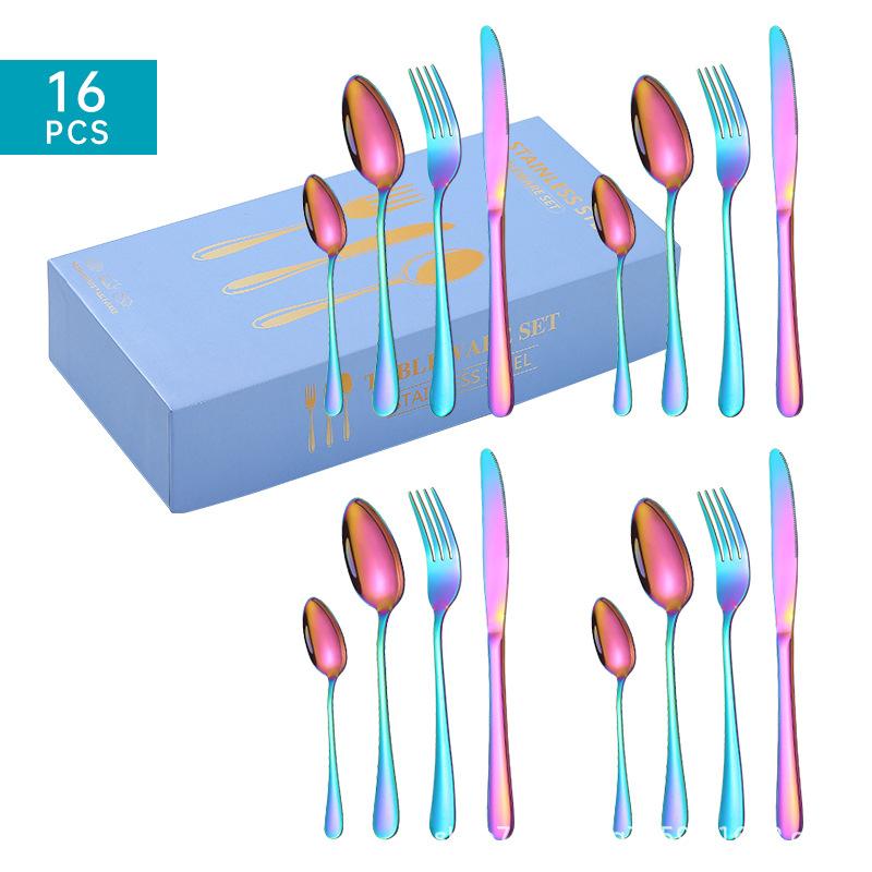 Zastawa stołowa ze stali nierdzewnej 16 sztuk Garnitur dla czterech osób Nóż, widelec i łyżka Czteroczęściowy zestaw Zachodnia zastawa stołowa