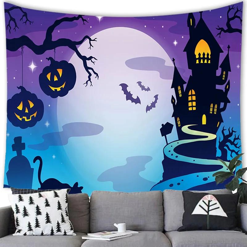 Bedroom Home Decoration Halloween Tapestry Bat Pumpkin Lantern Happy Halloween Tapestry Wall Hanging Party Background Tapestry 100X70CM