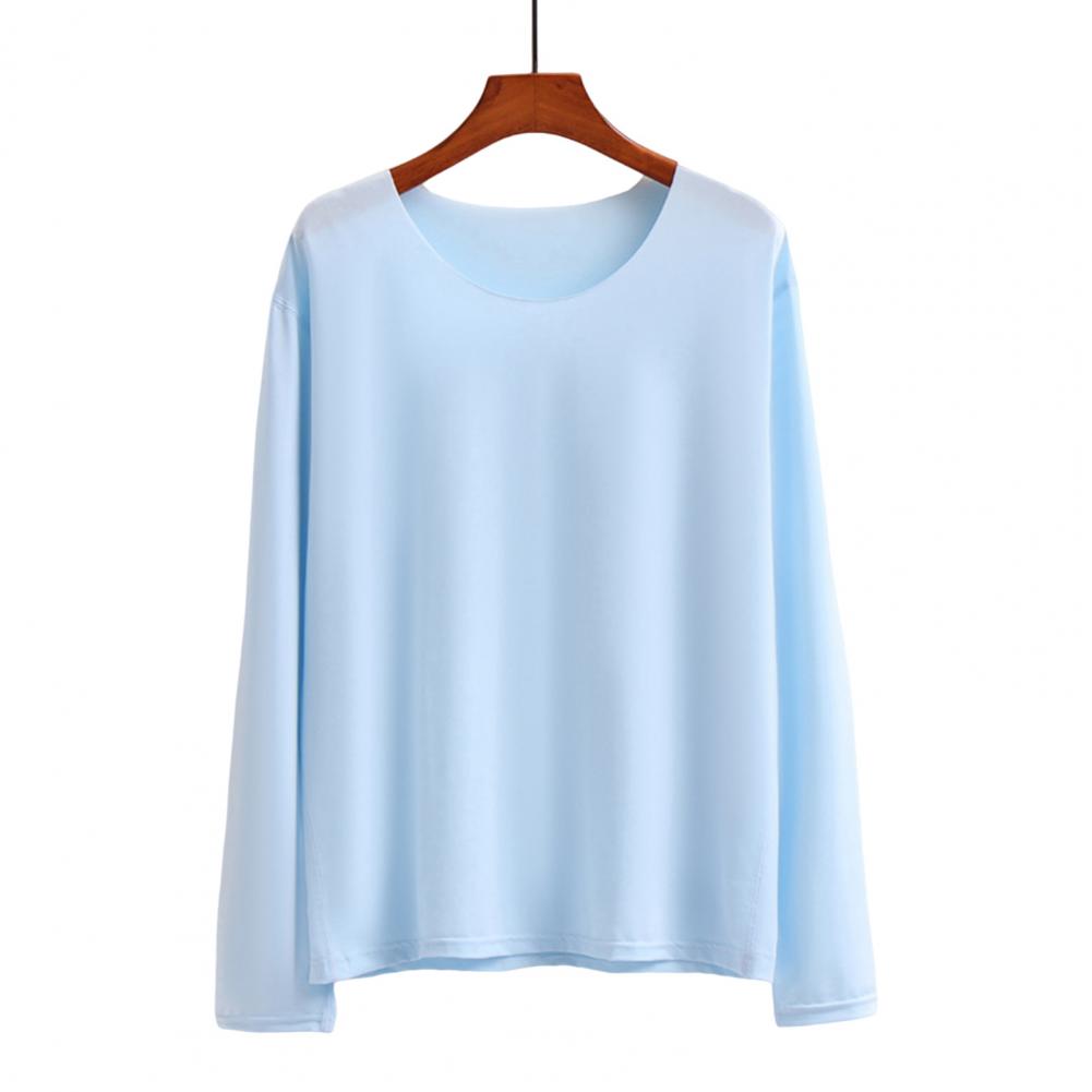 Fall Spring Men Top Seamless Solid Color O Neck Long Sleeves High Stretchy Quick-drying Daily Wear Casual Bottoming T-shirt