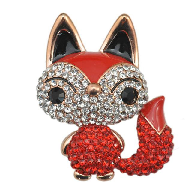 Adorable Little Fox Pin Brooch Crystal Stone And Rhinestone Animal Pins Coat Hat Accessories Shinning For Women Jewelry PinsCute Jewelry красный