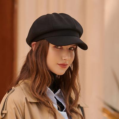 Autumn and Winter Fashion Women's Beret Warm All-match Peaked Cap Solid Color Octagonal Hat