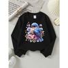 European sizes Blue Bird Floral Design Girls' Crew Neck Fashion Sweatshirt, Western Top, Children's Long Sleeved Casual Tee