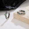 Vintage Thai Silver Green Zircon Hoop Earrings for Women Retro Circle Punk Ear Buckle Party Jewelry Gifts