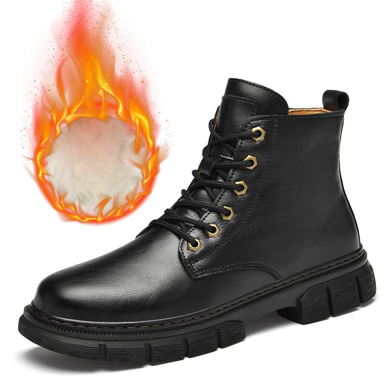 Snow Boots Men'S Warm Winter High-Top Martin Boots Versatile First-Layer Cowhide Velvet Leather Boots Large Size Martin Boots