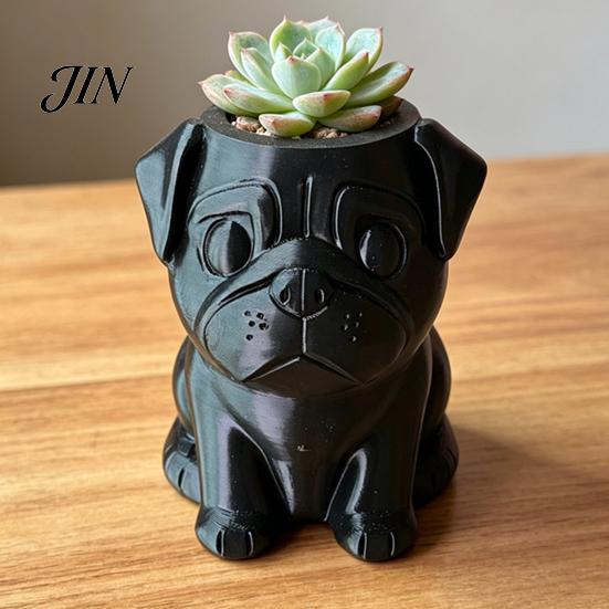 Space-saving Flower Pot 3D Printed Pug Planter Pot, Decorative Dog Flowerpot for Compact Indoor Outdoor, Cactus Succulents Plants Container, Pet Lover