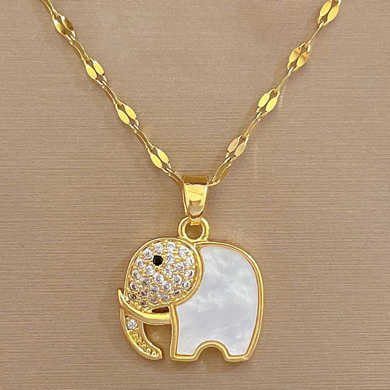 Light Luxury Temperament Gorgeous Shell Elephant Necklace Women S Versatile Collarbone Chain Titanium Steel Chain