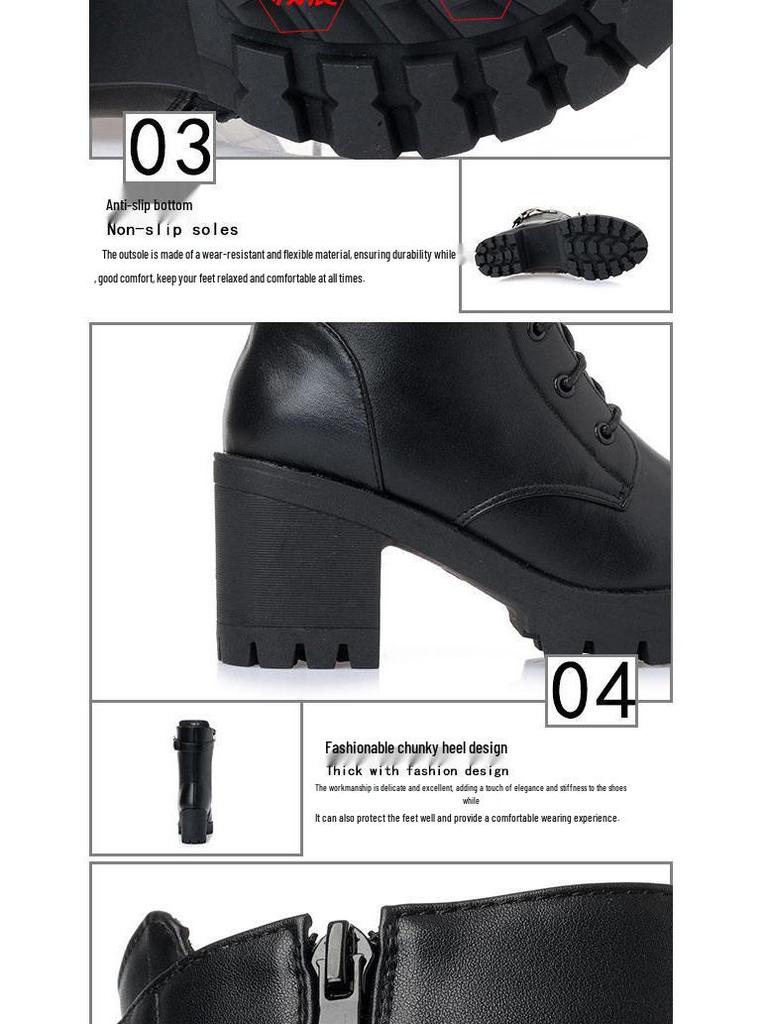 Women's Chunky Heel Leather Ankle & Mid-Calf Winter Boots with Velvet Lining