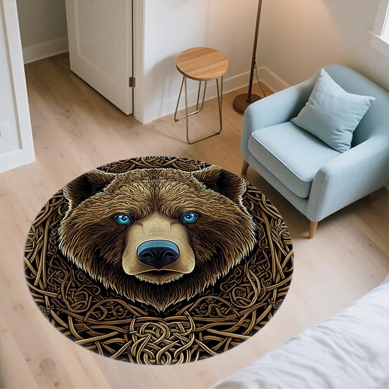 Viking Bear  Round Area Rug,Carpet Rug for Living Room Bedroom Sofa Playroom Decor,Non-slip Floor Mat