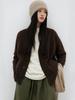 Women's 100% Wool V-Neck Knit Cardigan, Autumn/Winter Loose Fit Sweater Coat with Hidden Pockets