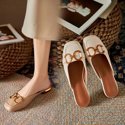 Baotou Half Slippers Female Summer Outside Wear Square Head Temperament Flat with Ins Lazy Sandals Slippers Fashion Women Summer Breathable Shoes