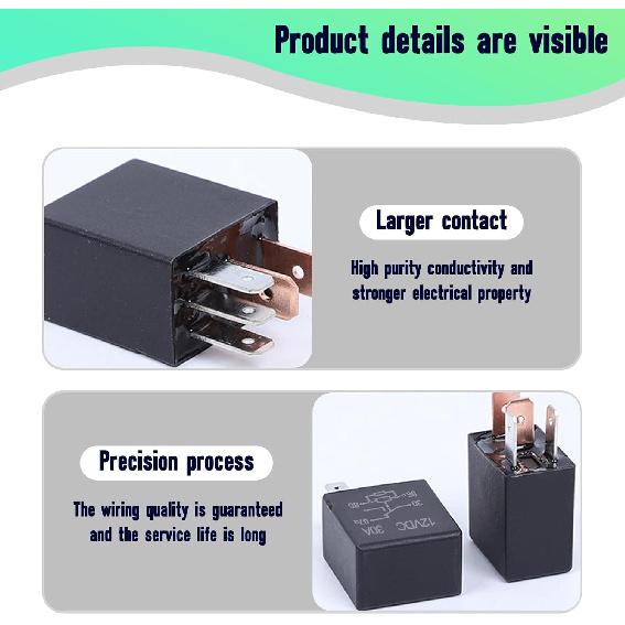 Ijuicy 4 PCS Car 5 Pin Relay Switch, Multi-Purpose Relay with 12V 30A, Nylon Shell Automotive Engine Starter Relay Without Backrest, Plug-in Motor