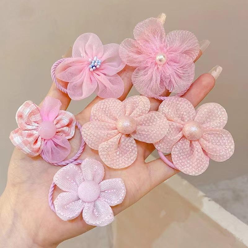 10Pcs Children's mesh flower hair loop with good elasticity, baby tie headband, princess headwear, cute girl elastic band