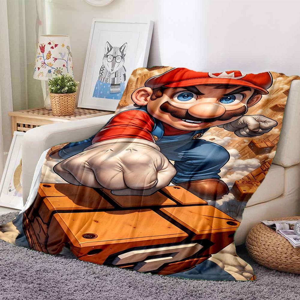 1pc Mario Adventure Cozy Print Blanket Lightweight Warm Flannel Throw Blanket For Sofa, Bed, Living Room