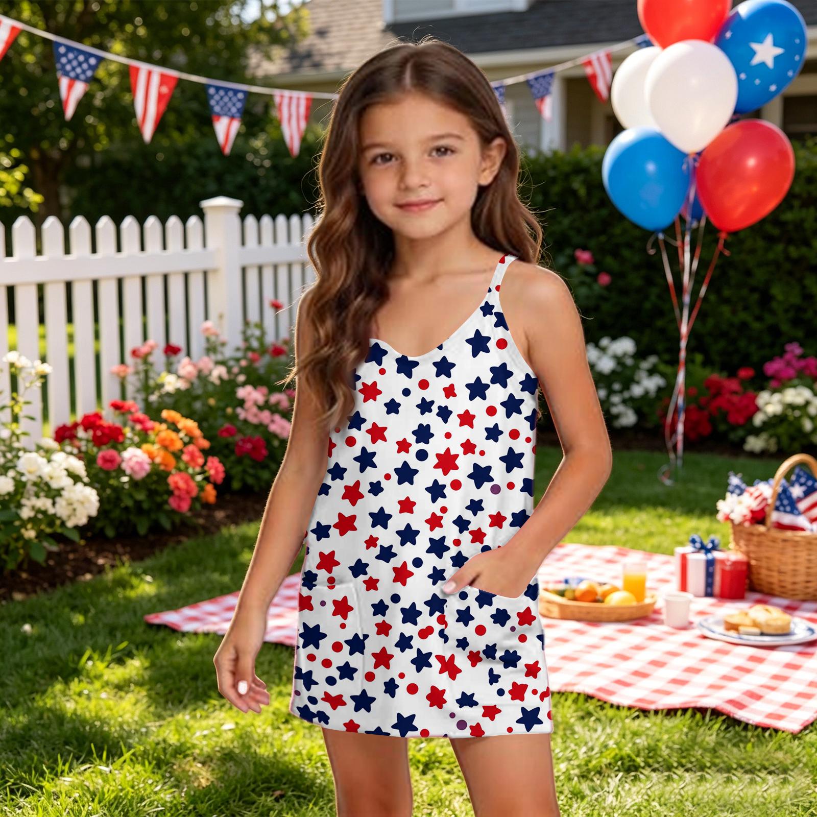 

Girls Summer V Neck Romper Sleeveless One Piece Outfit with Pockets and Shorts Suitable for Casual Wear and Outdoor Activities 140
