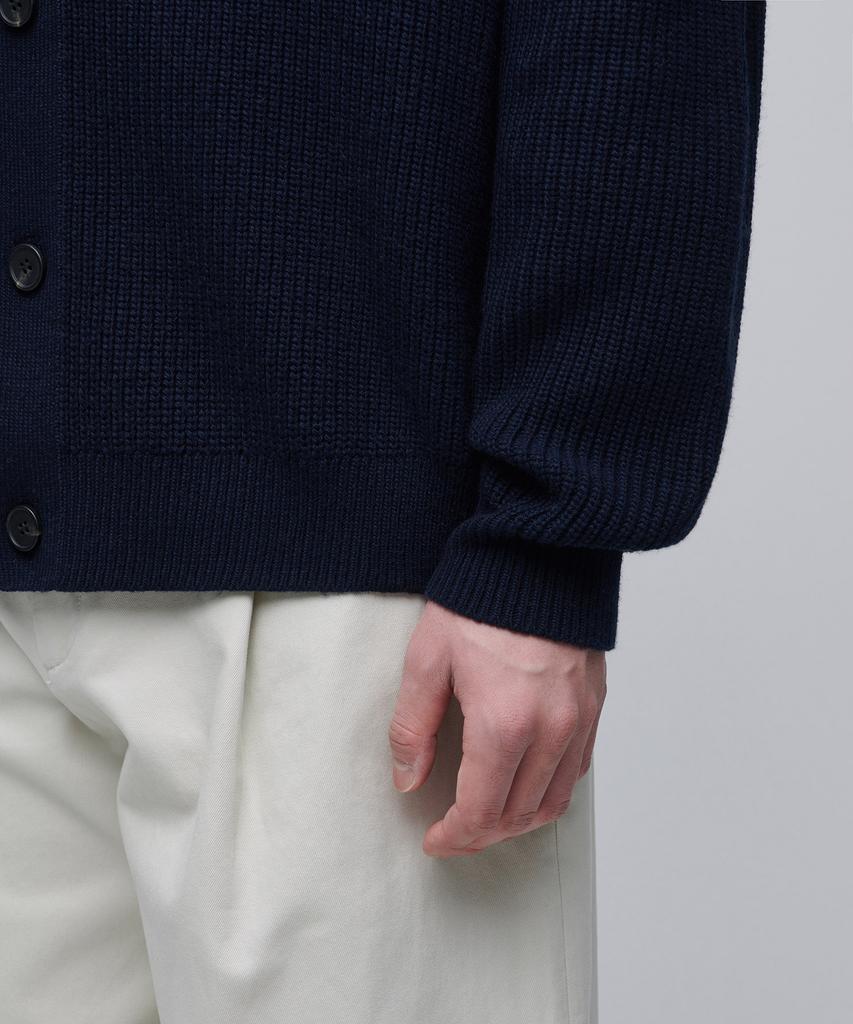 Musinsa Standard Relaxed Ribbed Round Neck Cardigan [Navy]