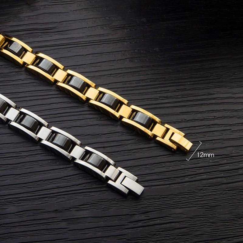 Mens Minimalist Magnetic Titanium Steel Bracelet With Removable Black Hematite Beads Geometric Design
