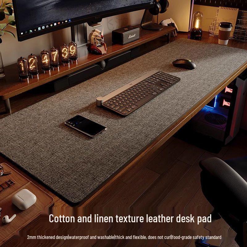 Pad de birou cu textură de bumbac și in și piele - Covoraș de masă pentru scris și mouse pentru birouri și mese de calculator