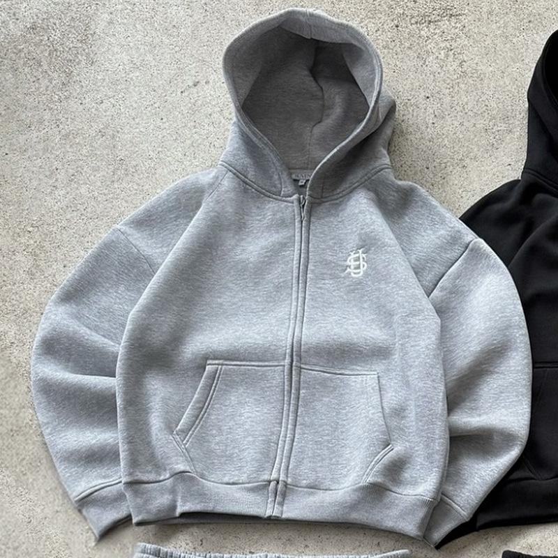 Europäischer und amerikanischer schlichter Stickerei-Sport-Mode-Retro-Casual-Reißverschluss-Cardigan-Sweatshirt