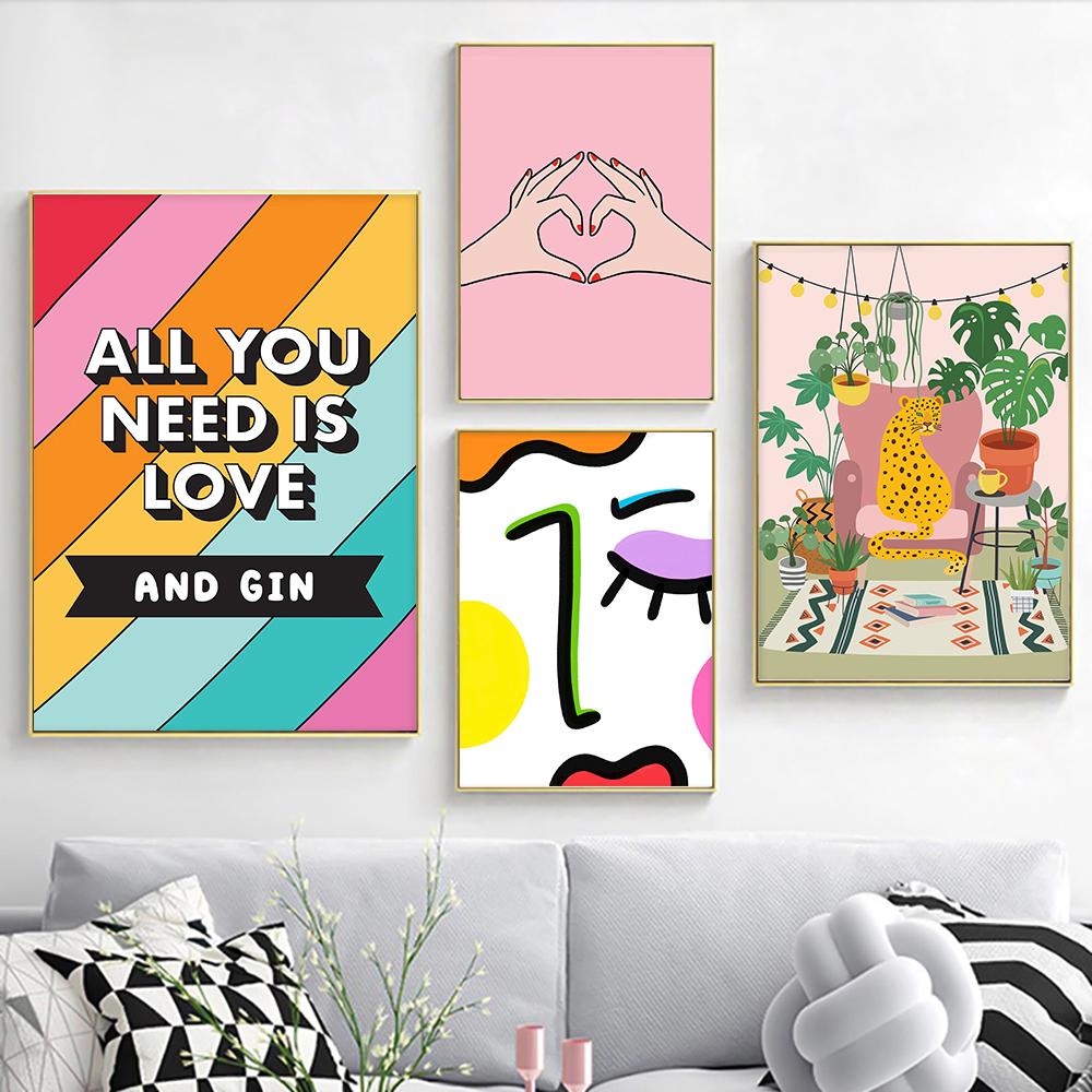 Girl Power Kolorowy Cytat Grafiki Abstrakcyjna Twarz Nakrapiany Plakat na Płótnie Wystrój Domu Salon Skandynawski Ściana Nieoprawiony Obraz