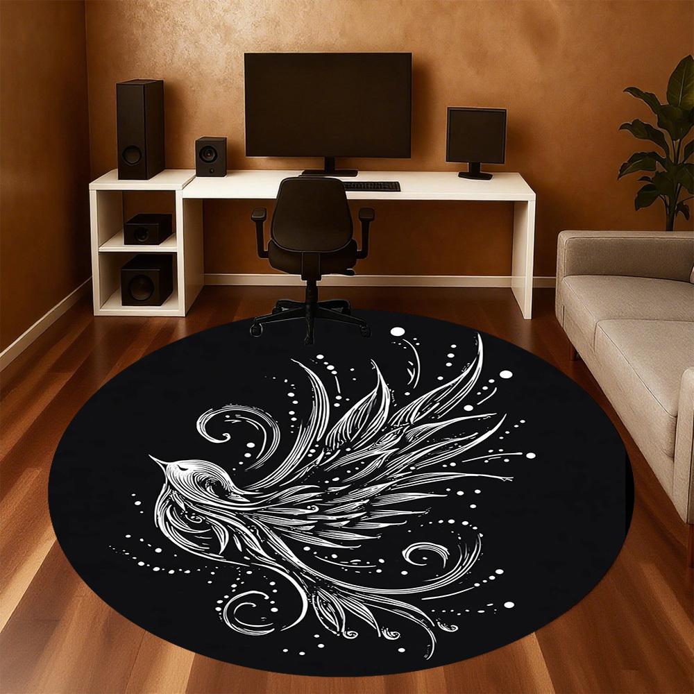 1pc bird flower Round Chair mat Area Rug - Non-Slip, Floor Mat for Office, Bedroom, and Indoor Decor -1002039