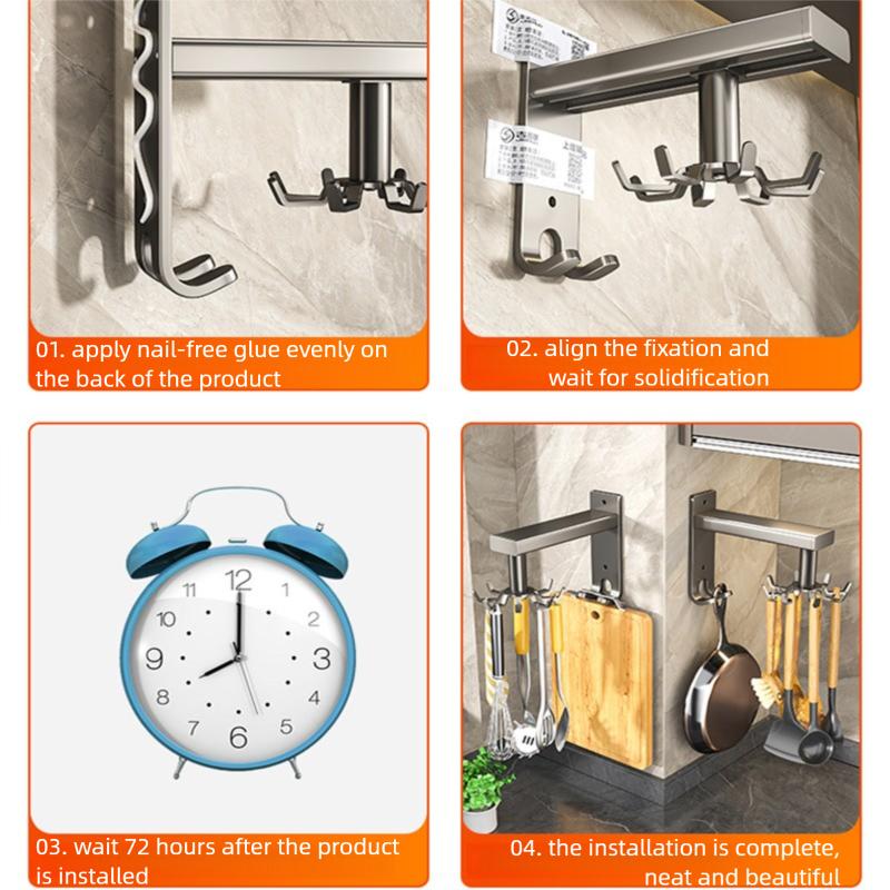 Wall Mounted Kitchen Storage Rack No-Punch Spatula Spoon Hanging Swivel Hook Organizer for Utensils And Kitchenware