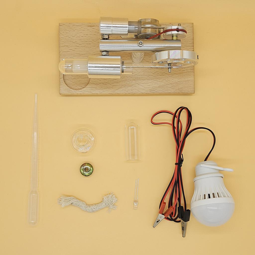 Hot Air Stirling Engine Electricity Generator Motor Model with LED Bulb Flywheel Design Science