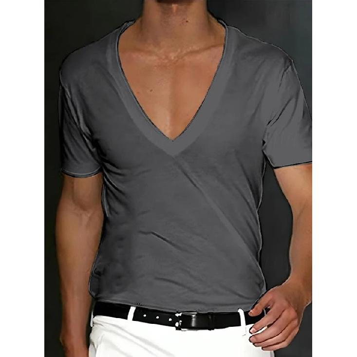 T-shirt da uomo Estate Uomo Scollo a V Colore Unico Vestibilità Slim Sottile Casual T-shirt Manica Corta Top