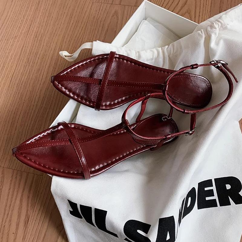 Women Fashion Sandals Thin Low Heels Pointed Open Toe Ankle Strap Dress Shoes Solid Color Summer Ladies Thin Low Heels Sandals