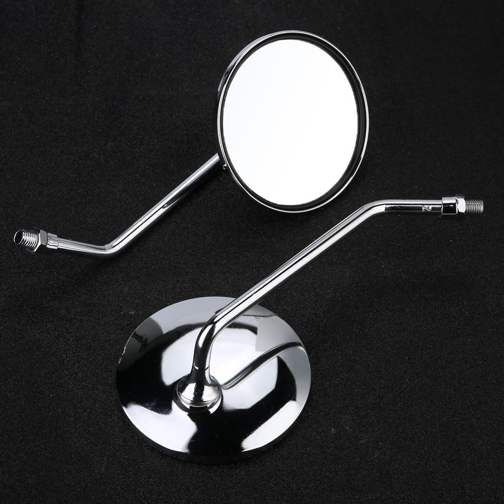 2pcsSet 10mm Round Plating Silver Motorcycle Rear Mirror Left & Right Side Rearview Mirror