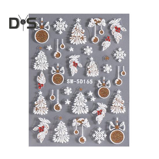 

1 лист рождественских наклеек для ногтей, водонепроницаемые 3D-наклейки с тиснением в виде Санта-Клауса, снеговика, лося, снежинки, шара для рождественской елки, накладные украшения для ногтей B