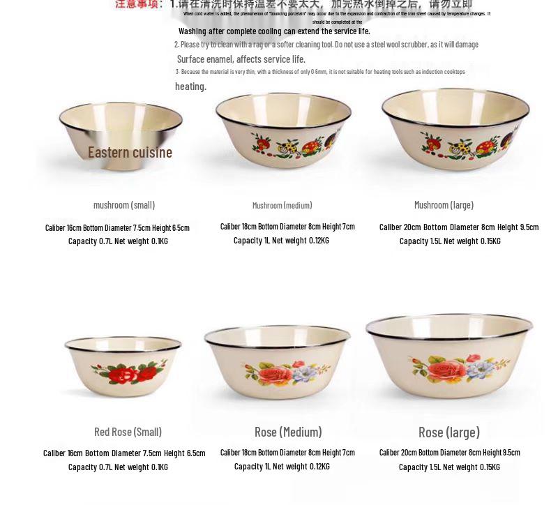 Thickened Enamel Bowl with Lid for Kitchen Use - Washbasin, Mix Salad, Noodles, Soup 16 cm