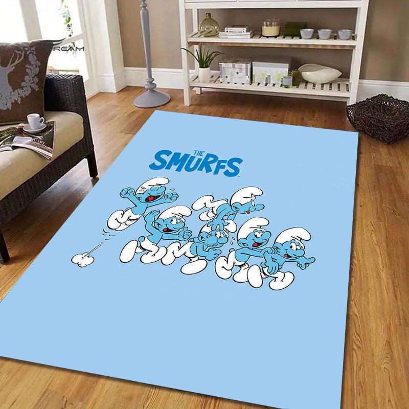 The Smurfs Flannel Pattern Square Carpet,Area Rug,Carpet Rug for Living Room Bedroom Sofa Playroom Decor,Non-slip Floor Mat