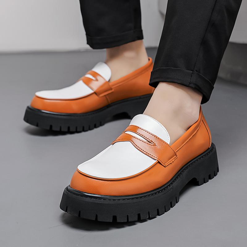 Classic Men Loafers PU Thick Sole Wear-resistant Fashionable Big Head Leather Shoes Men Casual Business Banquet Shoes Size 38-46