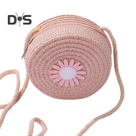 Umhängetasche für Kinder, Stroh, gewebtes Blumendekor, Umhängetasche im pastoralen Stil, Reißverschluss, verstellbarer Riemen, Schultertasche für den Alltag, Party, Arbeit, Dating
