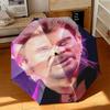 1pc French rock legend Johnny Hallyday Umbrella Portable Folding Umbrella Iron Frame Hole Bone Structure Outdoor Home Umbrella