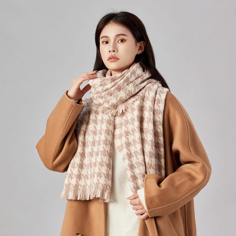 100% Wool Houndstooth Scarf Women Men Winter Warm Long Shawl Chic Elegant Wrap