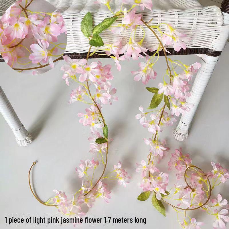 Artificial Cherry Blossom Vines for Air Conditioner Pipe Decoration - Green Plant & Flower Decor