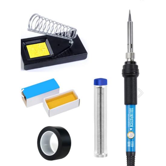 

Паяльник із керамічним резистором із регульованою температурою 60 Вт, підставка, припій, стрічка та паста