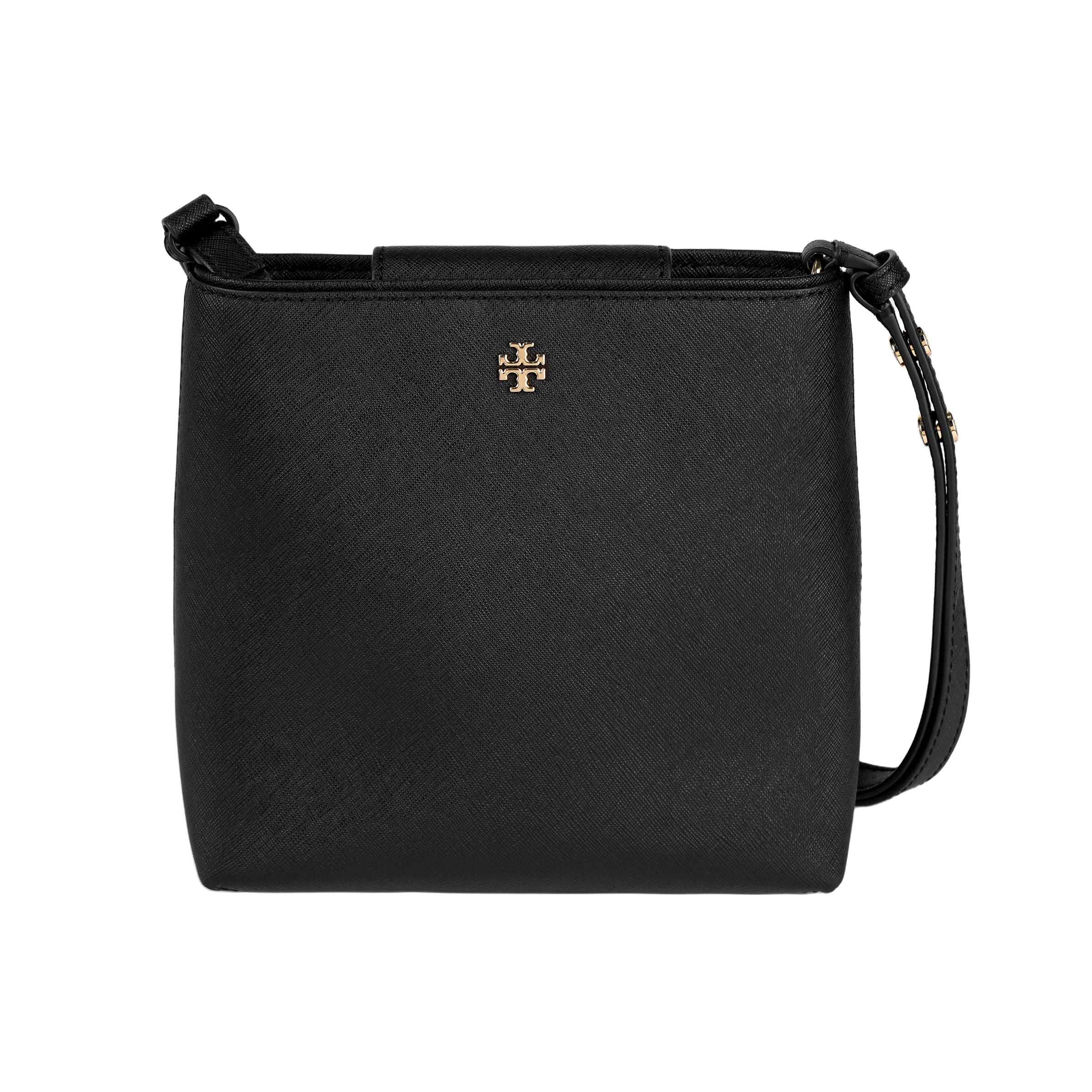 

Tory Burch Emerson Logo Magnetic Closure Leather Bucket Bag Women handbags Black 147938-001 Basic Set (Bag+Dust Bag)