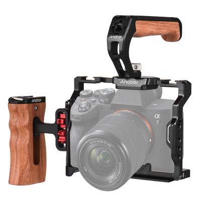 Andoer Camera Cage + Top Handle + Side Grip Kit Aluminum Alloy Camera Video Cage with Dual Cold