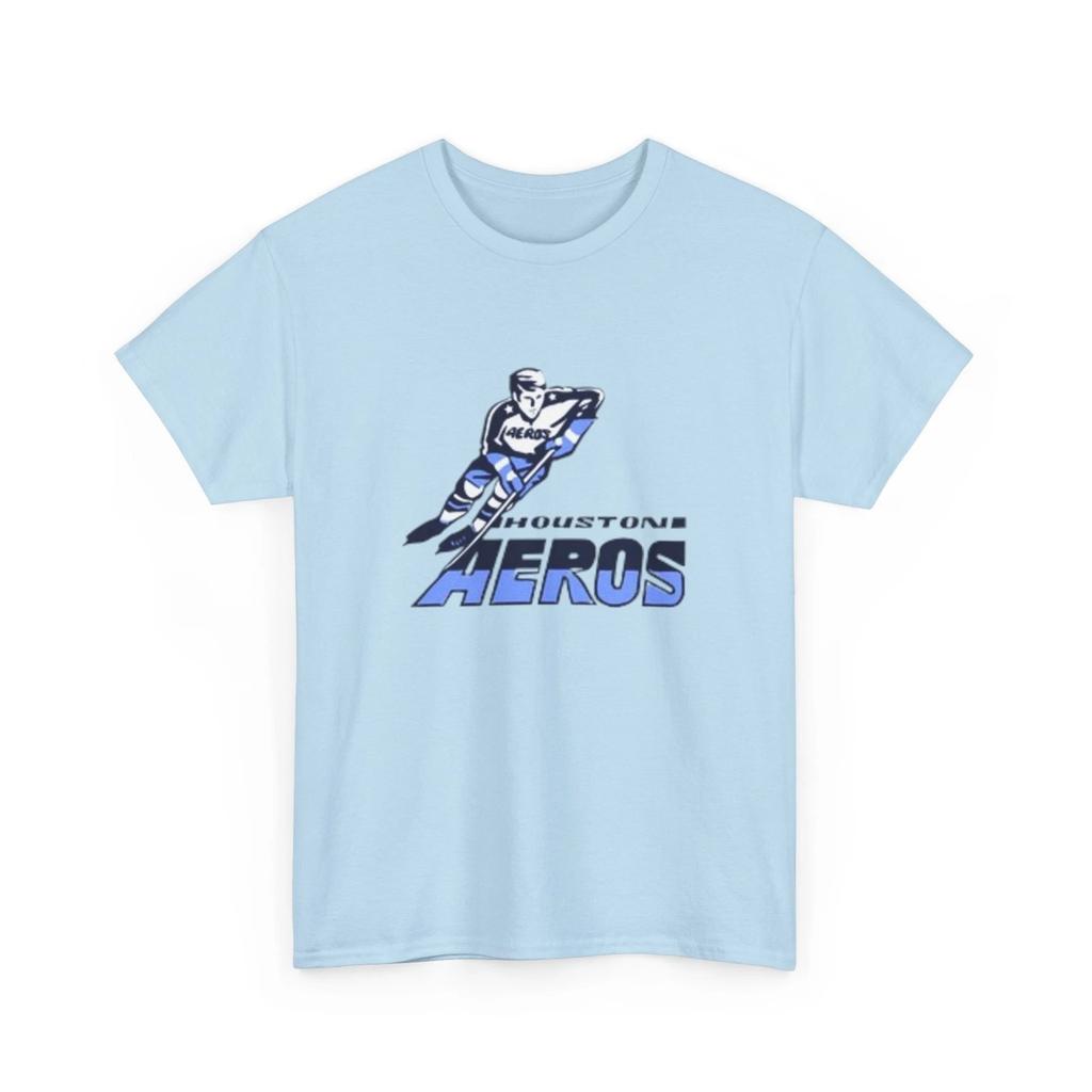 Defunct WHA Hockey Houston Aeros Logo Printed T shirt Vintage Sports Collectible