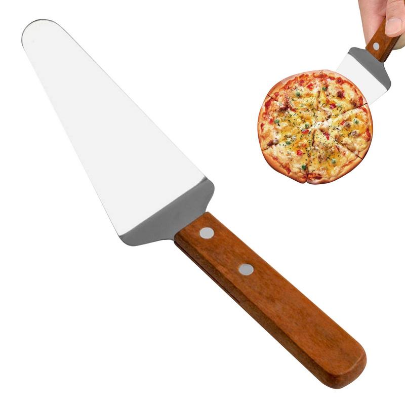Stainless Steel Pizza Shovel Non-stick Pizza Paddle Spatula Wooden Handle Pizza Cheese Server Triangular Spade Cheese Shovel