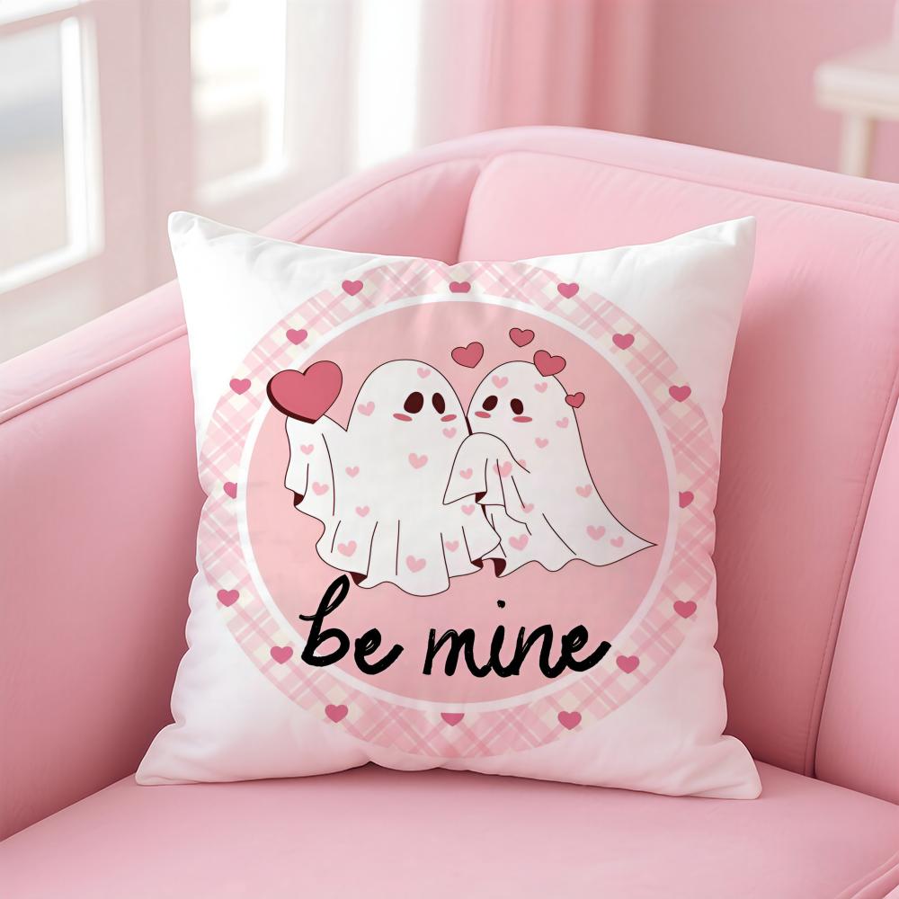Funny Anime Cute GGhost Couple Cushion Cover Pillowcase Short Plush Invisible zipper Room Sofa Cushion Cover