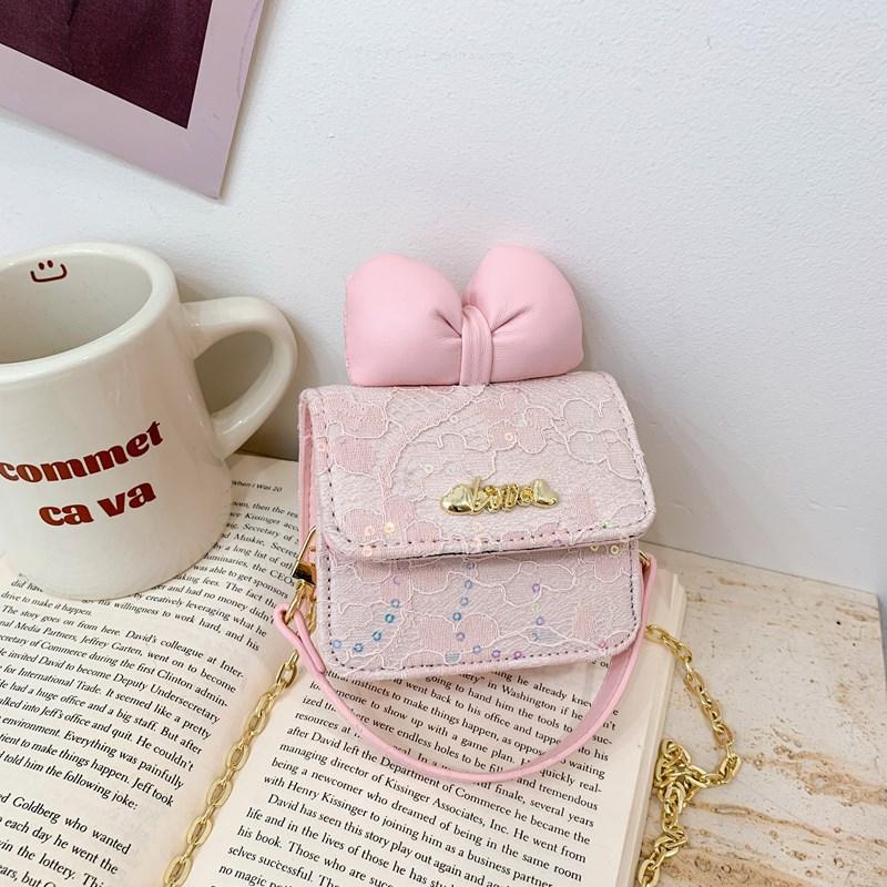 Foreign Style Princess Shoulder Bag Cute Bow Fashion Sequins Girls Oblique Span Bag Mini Chain Children'S Bag