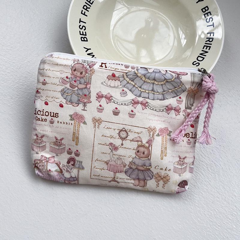 Adorable Blue Cartoon Makeup Bag: Mini Pure Cotton Coin and Earphone Pouch, Lipstick Carrier, Portable Storage.